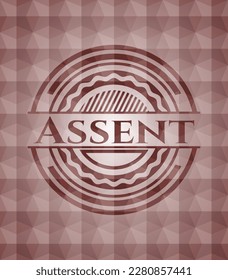 Assent red seamless emblem or badge with abstract geometric polygonal pattern background. 