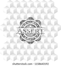 Assert grey emblem. Vintage with geometric cube white background