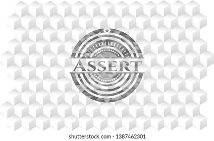 Assert grey emblem. Vintage with geometric cube white background