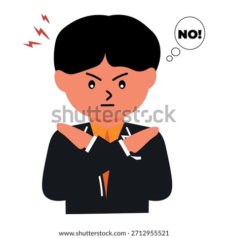 Assertive businessman saying no vector illustration of female office worker with crossed arms