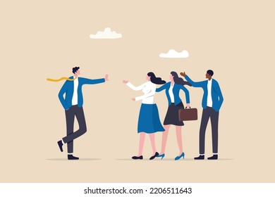 Assertive communication for leadership, behavior to compromise to solve problem without aggressive or passive acceptance concept, businessman leader with calmness stop gesture to manage employees.