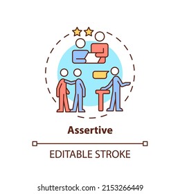 Assertive Concept Icon. Communication Style Abstract Idea Thin Line Illustration. Direct Conversation. Show Mutual Respect. Isolated Outline Drawing. Editable Stroke. Arial, Myriad Pro-Bold Fonts Used