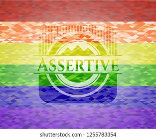 Assertive emblem on mosaic background with the colors of the LGBT flag