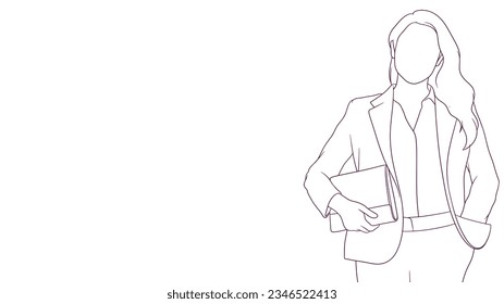 Assertive lady confidently holding a note, hand drawn style vector illustration.
