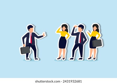 Assertive leadership communication employs compromise, avoiding aggression or passive acquiescence to solve problems concept, businessman leader with calmness stop gesture to manage employees.