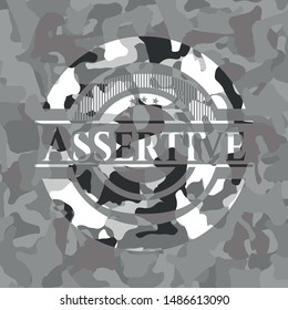 Assertive on grey camouflaged texture