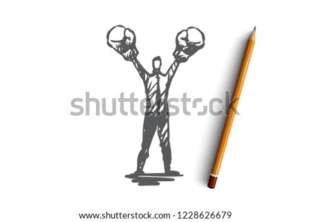 Assertiveness, success, work, competence, motivation concept. Hand drawn single-minded businessman concept sketch. Isolated vector illustration.