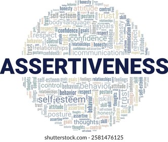 Assertiveness word cloud conceptual design isolated on white background.