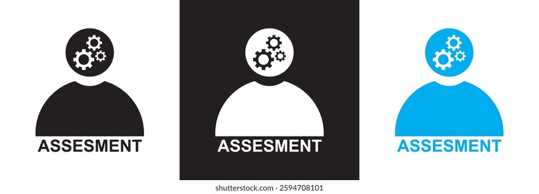 Assesment  icon . Containing Audit, analysis, plan, evaluation, result, goal  etc. Isolated on white,  and black background. Vector illustration. EPS 10