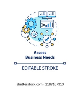 Assess business needs concept icon. Selecting best CMS abstract idea thin line illustration. Business website. Isolated outline drawing. Editable stroke. Arial, Myriad Pro-Bold fonts used