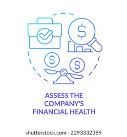 Assess company financial health blue gradient concept icon. Determine treasury management necessity abstract idea thin line illustration. Isolated outline drawing. Myriad Pro-Bold font used