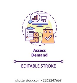 Bewertung des Nachfragekonzepts-Icons Suchtrends. Wählen Sie Affiliate Marketing Nische abstrakte Idee dünne Linie Illustration. Einzeln Umrisszeichnung. Bearbeitbarer Strich. Arial, Myriad Pro Fett Schriftarten verwendet