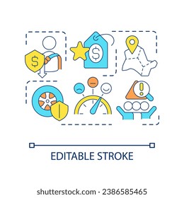 Assess insurance company reputation concept icon. Evaluate clients experience. Choose coverage service abstract idea thin line illustration. Isolated outline drawing. Editable stroke. Arial font used