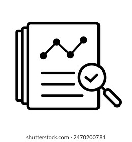 Assess line icon, review audit risk icon. Concept of find internal vulnerable bill or data research and survey.