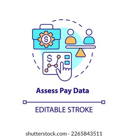 Icono de concepto de datos de pago. Hacer que los esfuerzos de la DEI sean prácticas efectivas abstractas idea de la ilustración de línea delgada. Dibujo de contorno aislado. Trazo editable. Fuentes Arial, Myriad Pro-Bold utilizadas