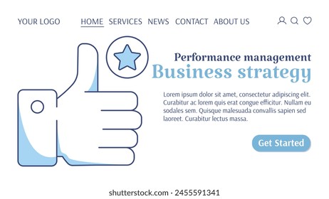 Assessing the quality of work like a business strategy, thumbs up. Performance management, professional development, career growth. Vector template for web, banner, landing page, website, startup.