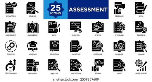 assessment, analysis, evaluation, business, survey, management icon set. Outline icons collection. Simple vector illustration	