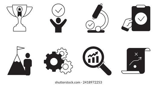Symbolsatz für Bewertungsanalyse . Assessment Analysis Pack-Vektorelemente für Infografik-Web