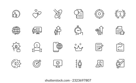 Assessment and analytics linear icons collection.Set of thin line web icon set, simple outline icons collection, Pixel Perfect icon set.