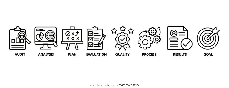 Assessment banner web icon vector illustration for accreditation and evaluation method on business and education with audit, analysis, plan, evaluation, quality,process,results and goal