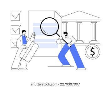 Assessment of borrower abstract concept vector illustration. Mortgage broker checking credit history of young couple, real estate business, borrower assessment process abstract metaphor.