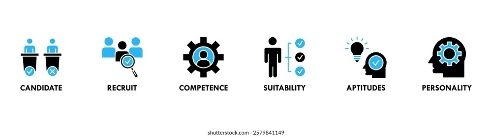 Assessment center banner web icon vector illustration concept for personal audit of human resources with icon of user candidate, recruit, competence, suitability, aptitudes, test and personality