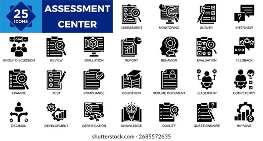 assessment center, group, interview, employment, employee, businessman icon set. Outline icons collection. Simple vector illustration