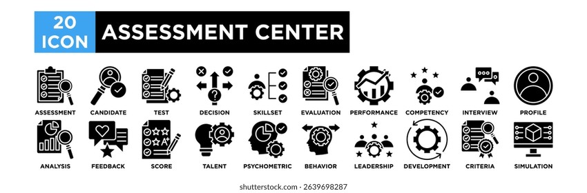 Assessment center  icon collection set. Assessment, Candidate, Test, Decision, Skillset
