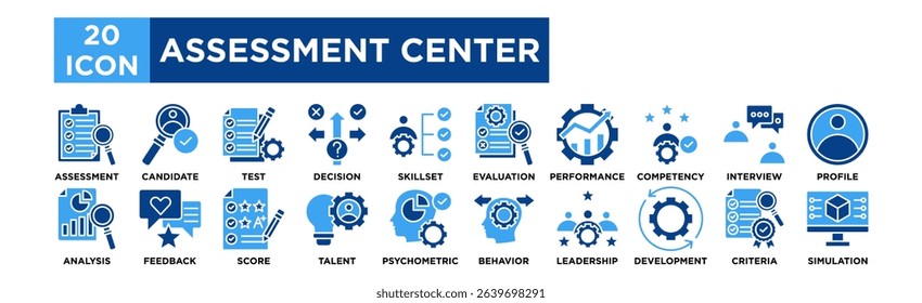 Assessment center  icon collection set. Assessment, Candidate, Test, Decision, Skillset