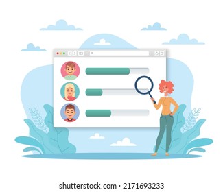 Assessment Of Competence, Achievements On Work, Company Loyalty, Skills Development, Human Resources Manager, Professional Career Growth, People Potential. Vector Cartoon Flat Concept