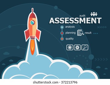 Assessment concept on background with rocket. Project Assessment concepts for web banner and printed materials.