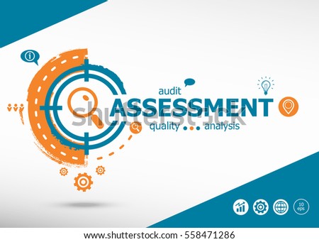Assessment concept on target icons background. Flat illustration. Infographic business for graphic or web design layout 