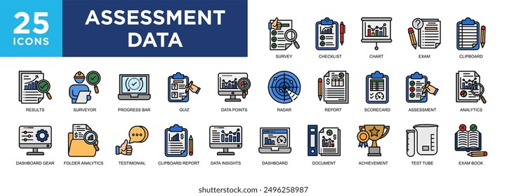 Assessment Data, business, assessment, technology, data, management icon set. icons collection. Simple vector illustration