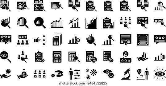 Assessment editable stroke outline web icons set. Audit, analysis, plan, evaluation, result and goal. Vector illustration