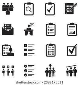 Assessment And Evaluation Icons. Black Flat Design. Vector Illustration.