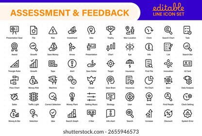 Paquete de iconos de evaluación y Comentarios. Incluye estrellas de calificación, Encuestas, formularios de Comentarios y herramientas de evaluación.