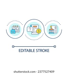 Assessment of financial reports loop concept icon. Adjust regular payments. Budget planning abstract idea thin line illustration. Isolated outline drawing. Editable stroke. Arial font used