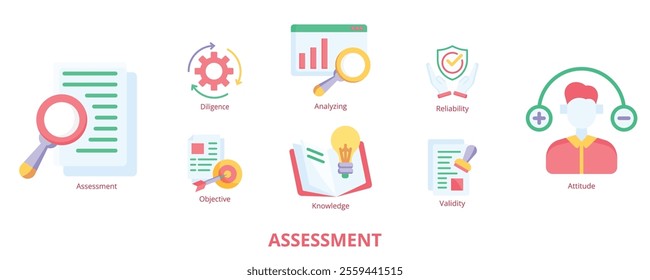 Assessment Flat Banner Web Icon Set Vector Illustration 