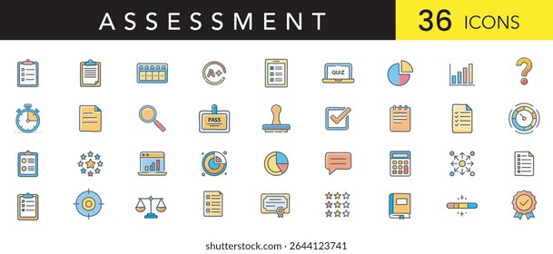 Assessment Flat Color Icon Set – Minimal Vector Icons of Evaluation, Testing, and Performance Review