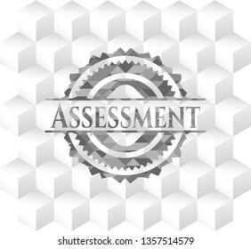 Assessment grey emblem with cube white background