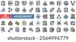 Assessment icon collection set. Containing education, evaluation, system, process, document, worker, data icon. Simple flat outline vector illustration