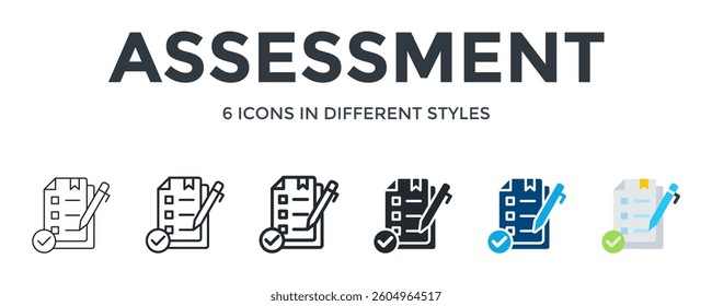 Assessment Icon In Different Style Vector Illustration. Designed In Thin Line, Regular Line, Bold Line, Glyph, Color Fill, And Flat Style Can Be Used For Web
