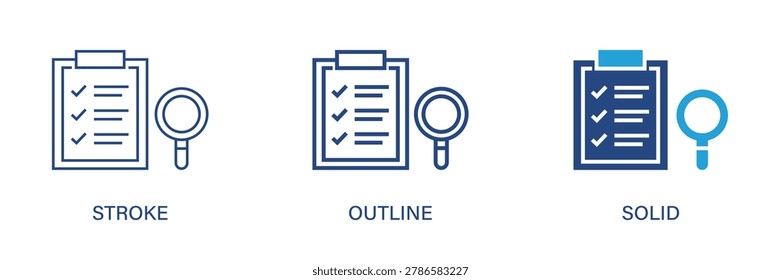 Assessment icon with editable stroke, outline and solid styles. Vector icon illustration.