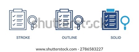 Assessment icon with editable stroke, outline and solid styles. Vector icon illustration.