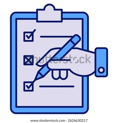 Assessment icon represented by Assessment symbol Blue style.