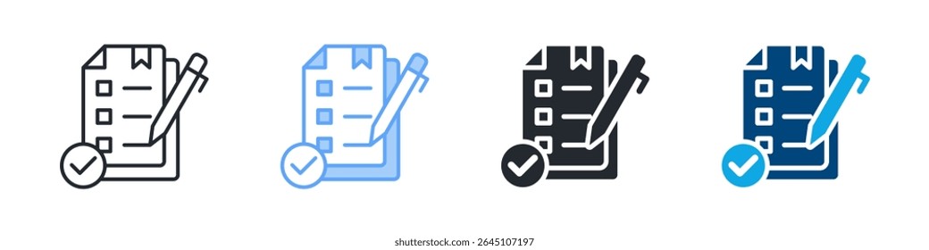 Conjunto de iconos de evaluación de varios estilos. Diseñado en el contorno, azul, glifo, tono dual