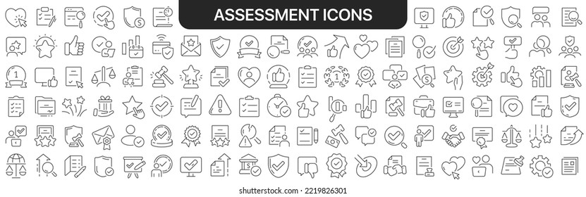 Assessment icons collection in black. Icons big set for design. Vector linear icons