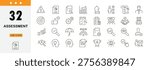 Assessment icons set representing evaluation, testing, review, checklist, analysis, scoring and performance measurement. Editable Stroke