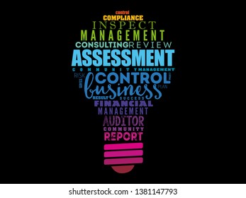 ASSESSMENT light bulb word cloud collage, business concept background
