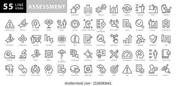 Assessment line icons. Editable stroke. Pixel perfect